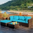 thumbnail image 1 of Costway 5PCS Outdoor Patio Rattan Furniture Set Sectional Conversation Turquoise Cushion, 1 of 10