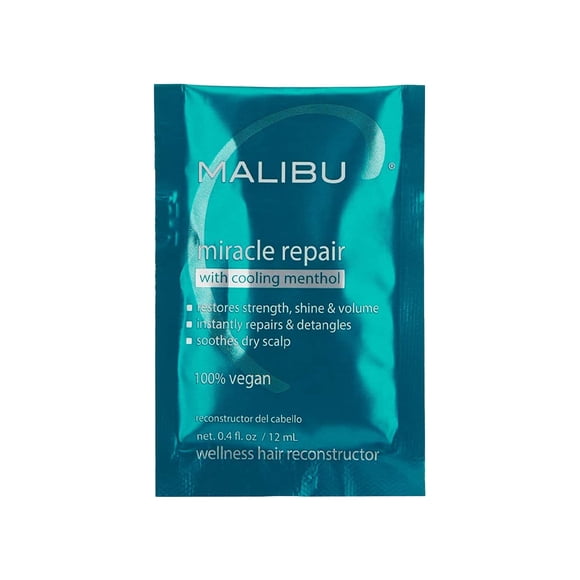 Malibu C Miracle Repair Hair Reconstructor With Cooling Menthol (1 Packet) - Nourishing Hair Repair Treatment For Weak Damaged Strands - Scalp Invigorating Hair Care