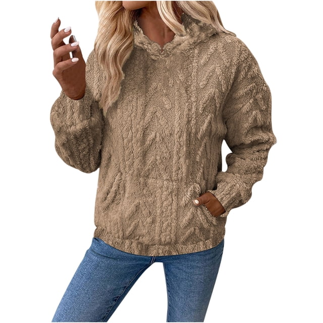 Timegard Chandails Molletonnés pour Femmes Hiver en Molleton Chauds Amples Confort Chandails à Capuchon Chandails à Enfiler Hauts avec Poches