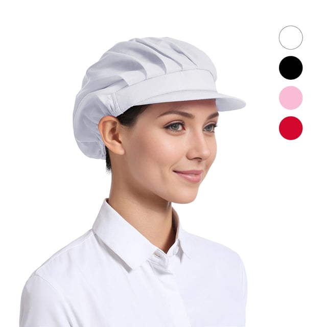 TOPTIE Short Brim Chef Hat for Women - Adjustable, Breathable Hair Net for Kitchen Cooking, Food Service, Working-Black