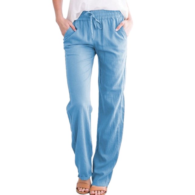 Wweixi Comfortable And Fashion-forward Cotton Linen Pant For Versatile Styling Multiple Sizes Available light blue L