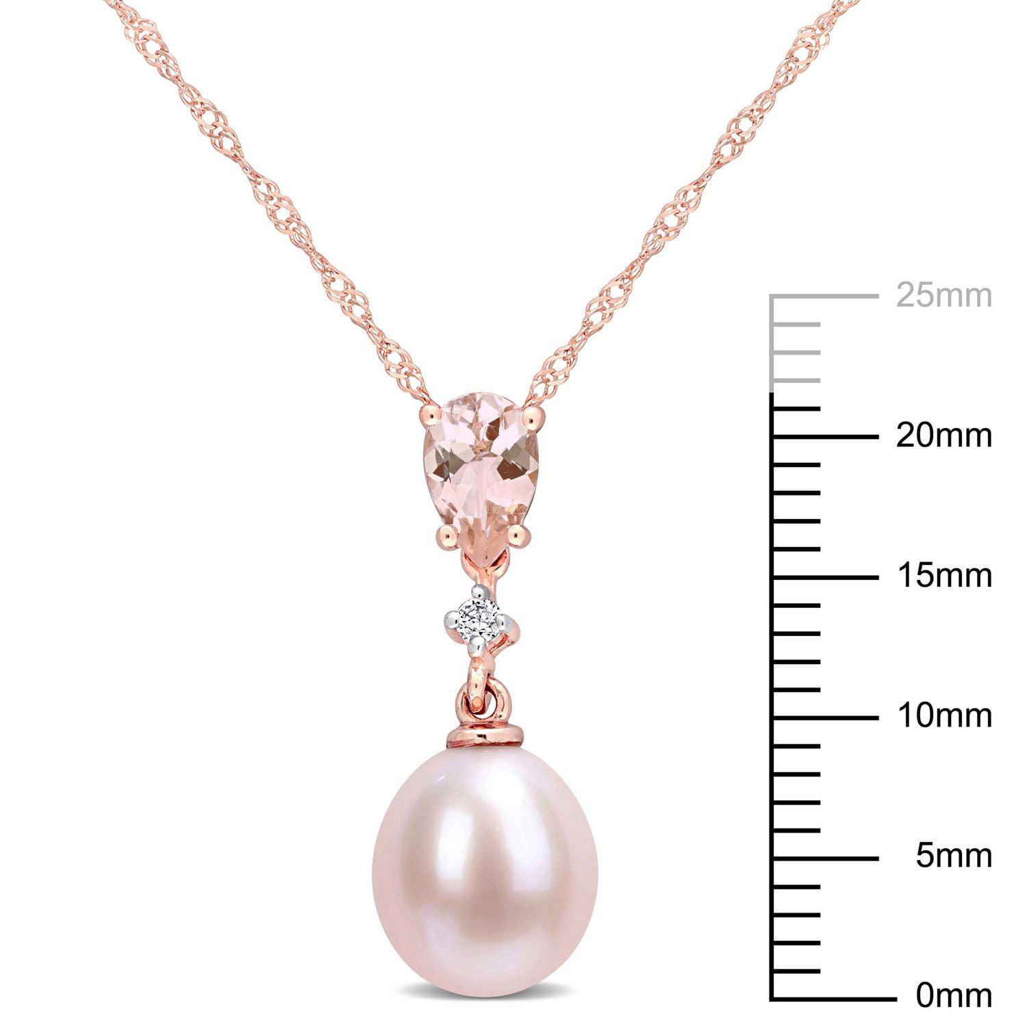 Collier goutte Miabella en or rose 10K avec perles culture d'eau douce roses, morganite et accents de diamants