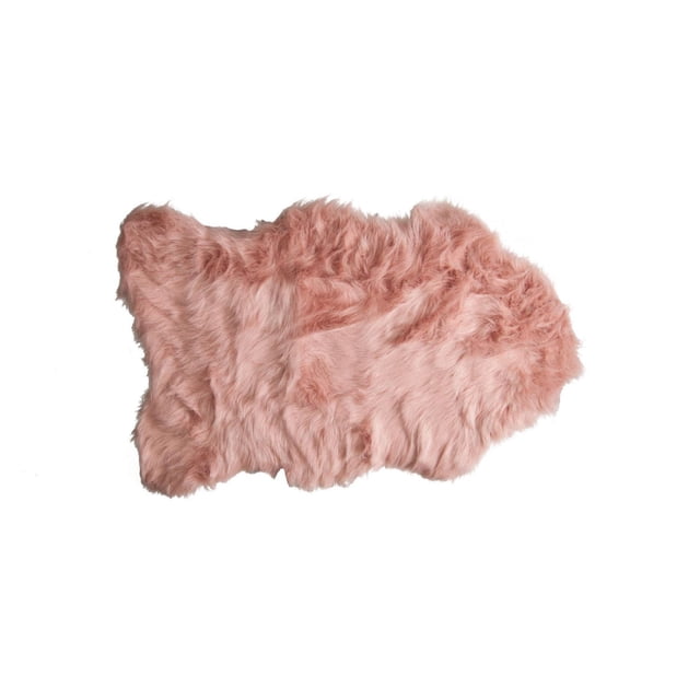 H-Luxe 2'X3' Gordon Faux Sheepskin Rug in soft pink with thick acrylic plush pile and natural sheepskin shape, featuring microsuede anti-skid backing, suitable for indoor use as a warm, decorative area rug or throw.