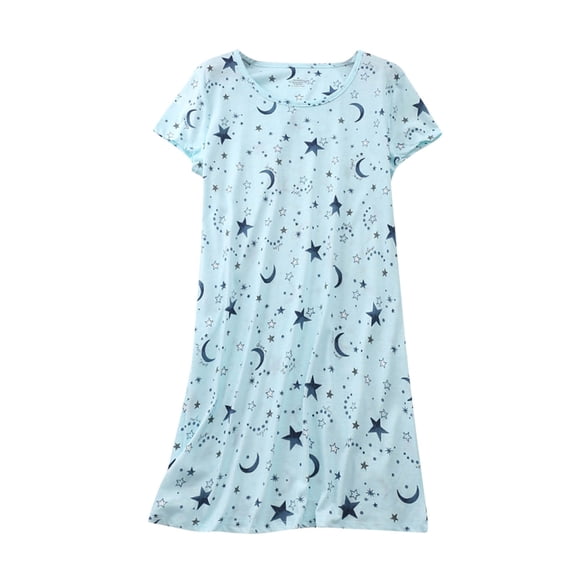 Lcziwo Womens Summer Cotton Nightgown Short Sleeve Printed Loungewear Cute Comfy Nightdress 2026 Light Blue,L