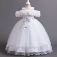 thumbnail image 2 of Ashirexll Robe de Performance Sans Manches pour Filles Jupe Tutu en Maille Col Rond Robe Trapèze Formelle pour Hôte Fête Tenue de Danse Âge 3-14 Ans Blanc 3 Ans, 2 of 3