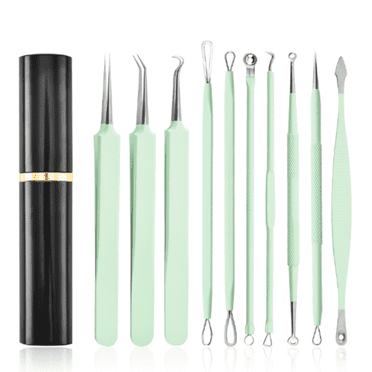Ensemble d'Outils de Retrait des Points Noirs et de l'Acné Vert de 10 Pcs avec Outils en Acier au Carbone de Précision, Poignées Antidérapantes et Étui de Rangement en Aluminium – Ensemble Professionnel de Qualité pour l'Extraction des Imperfections et des Soins de la Peau Impeccables