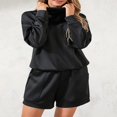 thumbnail image 3 of Women‘s 2 Piece Tracksuits featuring Loose Turtleneck Sweatshirt and Shorts, 3 of 9