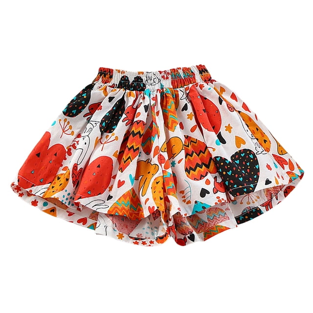 MIASHUI Girls Casual Beach Shorts Outdoor Summer Flower Print Elastic Waist Short Pants,Red,3-4 Years
