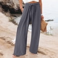 thumbnail image 2 of Yuyuzo Womens Pants Solid Color Elastic Waist Drawstring Casual Wide Leg Pants Ladies Loose Lounge Pants For Workout, 2 of 7