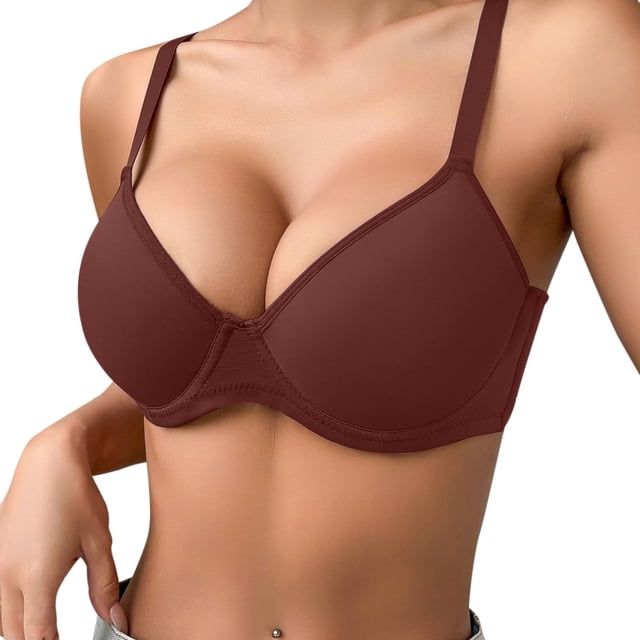 VEKDONE Women's Soft Breathable Solid Color Bra Push-up Bra Brown 70C