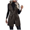 thumbnail image 1 of BYHONG Gilet Ceinture Uni pour Femme Veste en Cuir PU Col Rabattu Veste Manteau Manteaux pour Femmes Manteau pour Femme Café TG, 1 of 7