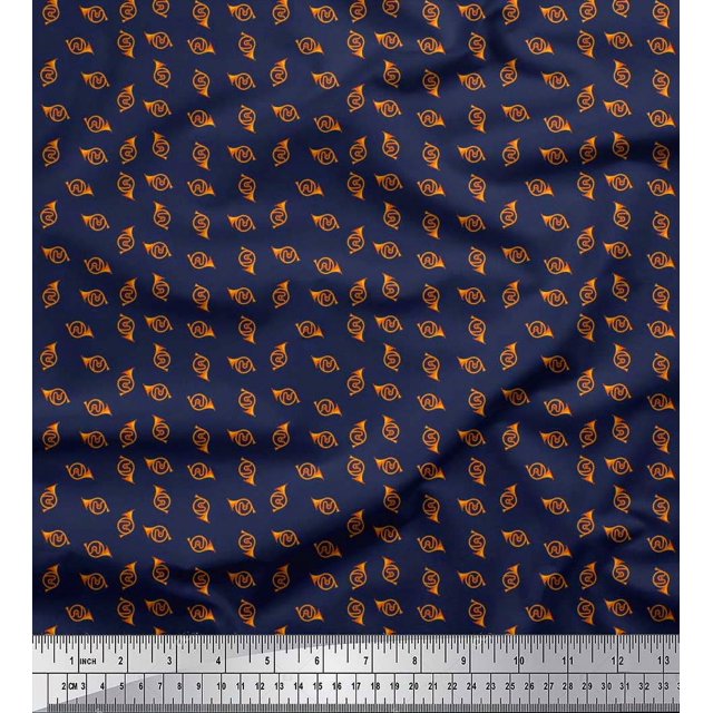 Soimoi Polyester Crepe Fabric French Horn Musical Instrument Print Fabric by The Yard 52 Inch Wide