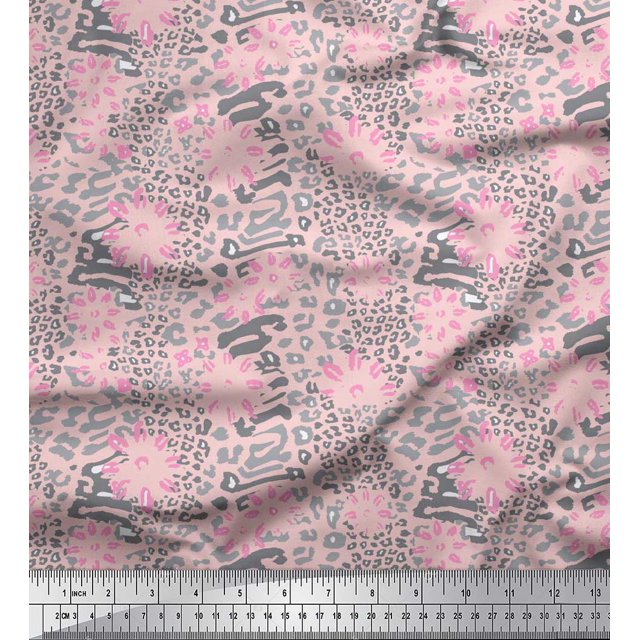 Soimoi Pink Poly Georgette Fabric Leopard Animal Skin Printed Fabric 1 Yard 52 Inch Wide