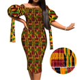 thumbnail image 3 of BintaRealWax Robe Africaine pour Femmes Épaules Dénudées Smockée Imprimé Kente Longue Robe, 3 of 3