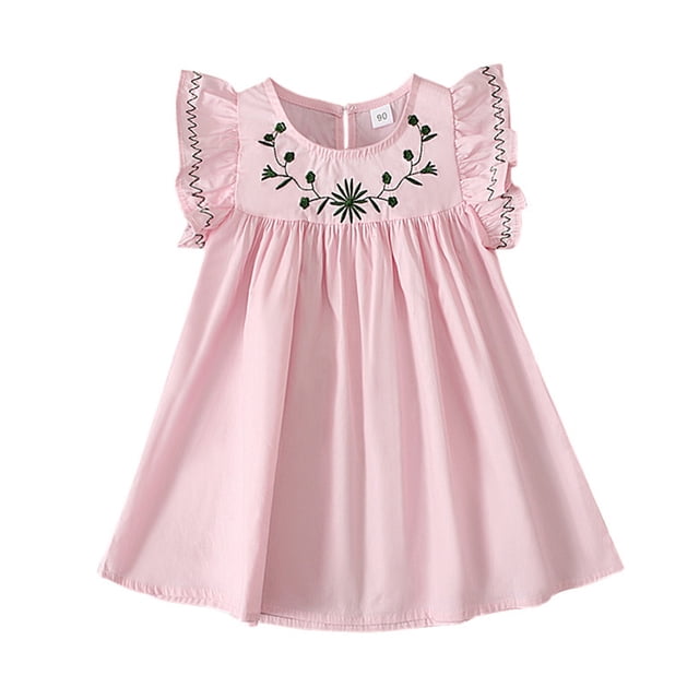 Qudderr 1-7 Ans Petites Filles Robes en Coton pour Tout-Petits Enfants Robe Sans Manches Décontractée Bébé Été Robe d'Été Imprimée pour Filles