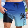 thumbnail image 4 of YUEVE Beach Shorts for Men 2 in 1 Compression Liner 7 Inch Inseam, Mens Swim Trunks Gradient Hawaiian Print Quick Dry Bathing Suit with Pockets Blue XXXXXL, 4 of 4