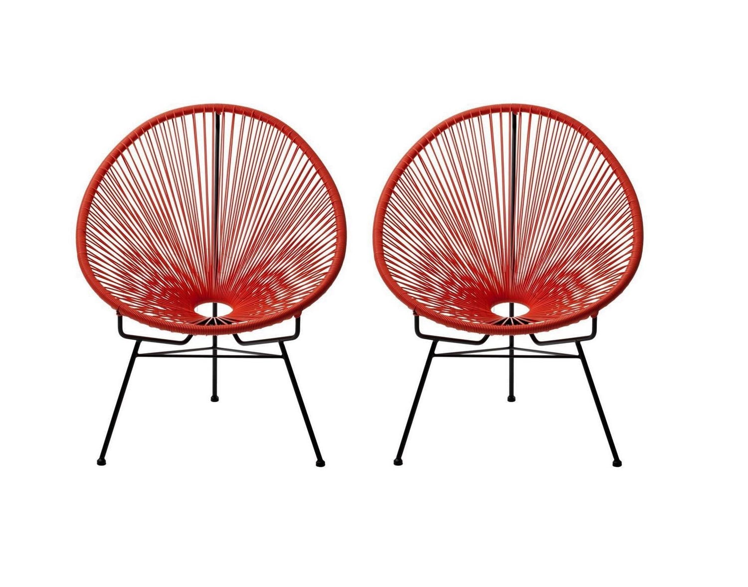 Plata Import Acapulco Chair in Red, Wire Lounge Chair, Plastic Lounge Chair, Beach Lounge Chair, Indoor-Outdoor Lounge Chair, Patio Lounge Chair, Oval Lounge Chair - Set 2