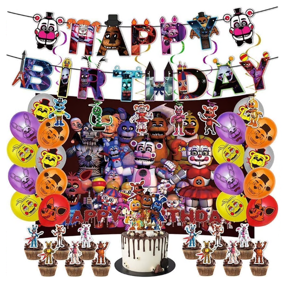 Five Night Funtime Freddy Birthday Party Decorations Banner Baby Shower Party Supplies FNAF Balloons Disposable Tableware Topper