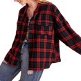 thumbnail image 4 of Women Plaid Shirt Flannel Oversized Checked Shirt Long Sleeve Blouse Tops, 4 of 6