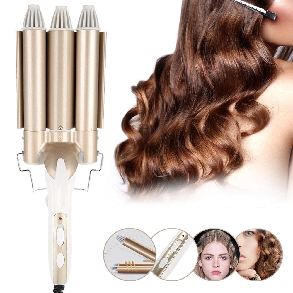 AMERTEER Hair Curler 3 Barrel Hair Waver Curling Iron Wand Adjustable Temperature Curling Tongs Styling Tool(UK)