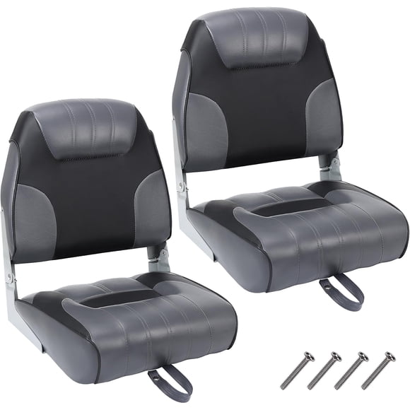 2 Pack Folding Boat Seats Low Back, Fishing Boat Seat with Thickened Sponge Padding, Weather-Resistant Captain Chairs for Fishing, Cruises, Sightseeing, Speedboat