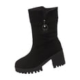 thumbnail image 1 of Wensltd Talons Hauts d'Automne pour Femmes Noir Bout Rond Bottes Mi-Mollet Épaisses Confortables Chaussures d'Hiver, 1 of 9