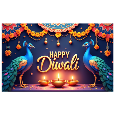Bannière Joyeux Diwali Design Coloré Décorative Art Paon Guirlande Florale pour Célébration de Festival Décoration de Fête