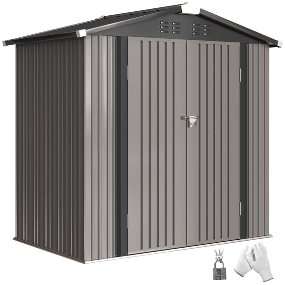 Outsunny 6.5' x 4'  Outdoor Storage Shed, Metal Garden Shed, Light Grey