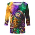 thumbnail image 4 of Penkiiy T-shirt Blouse Décontractée à Manches 3/4 et Col Rond pour Femmes, Impression Mode Mardi Gras, TG Multicolore, 4 of 5