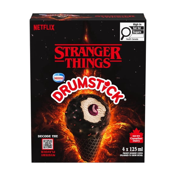 DRUMSTICK Stranger Things Frozen Dessert Cones, Canadian Dairy & No Artificial Colours, 4 x 125 ml