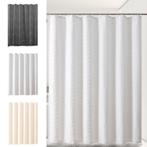 Vaidha Fabric Shower Curtain Boho Bathroom Curtain With Tassel Textured Cloth Bath Curtain Modern Shower Curtain Set With Hooks
