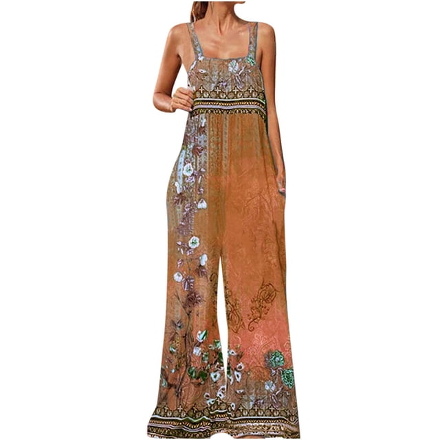 Penkiiy Combinaisons pour Femmes Mode Combinaison à Bretelles pour Femmes Printemps et Été Nouvelle Imprimé Combinaison Décontractée pour Femmes Orange 2TG Combinaisons