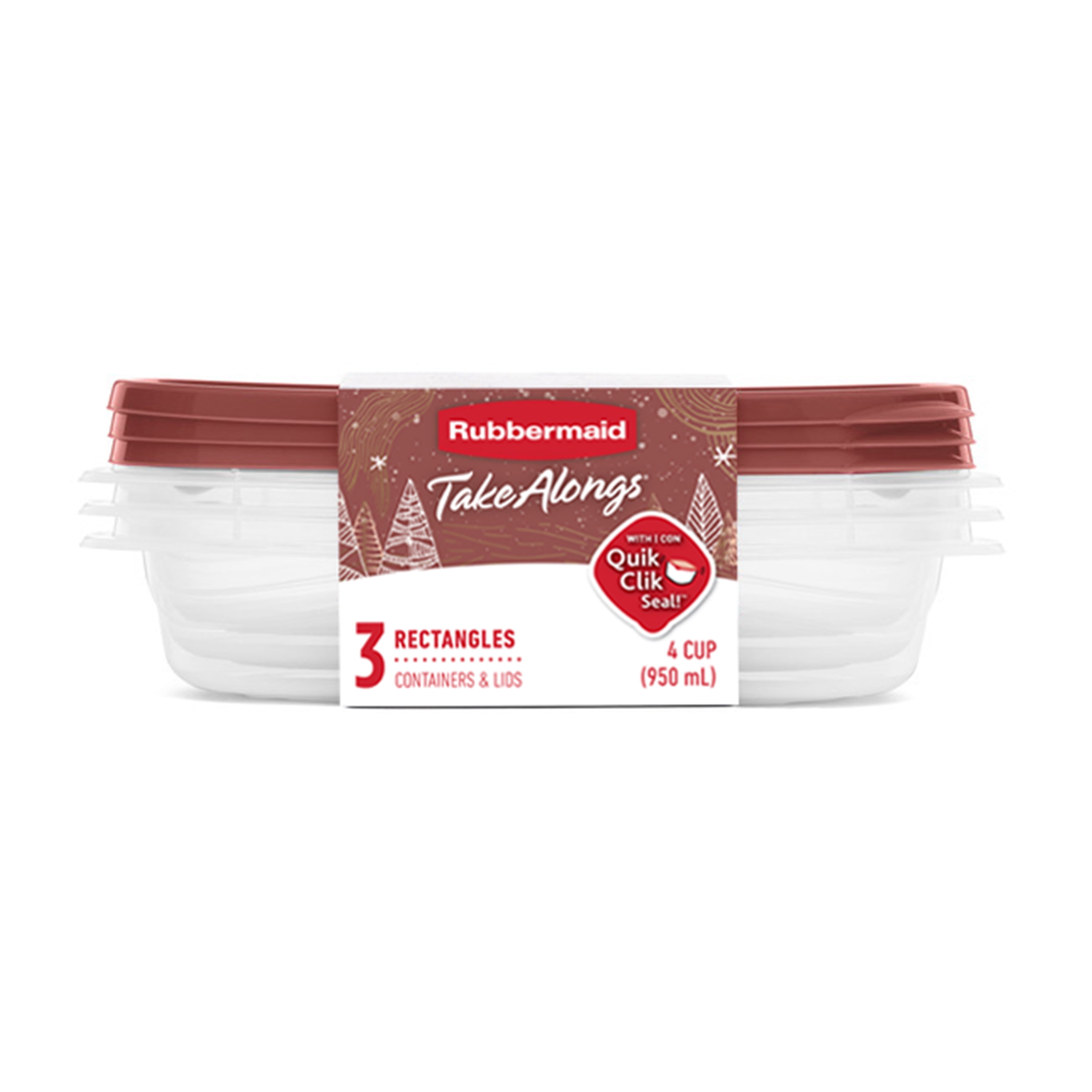 Rubbermaid TakeAlongs 4-Cup Food Storage Containers, Meal Prep Containers with Lids, Limited-Edition Maple Leaf Red, 3-Pack