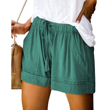 zanvin Women's Plus Size Casual Elastic Waist Pocket Shorts, Solid, XXXL