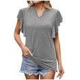 thumbnail image 1 of Birdeem Womens Spring and Summer Flounce V-Neck Solid Color Bottom T-Shirt Hollow Top, 1 of 8