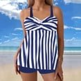 thumbnail image 2 of Women Plus Size Tankini Sets, Modest Two Piece Swimdress with Skirt Bottom, Printed V-Neck Swimwear, Tummy Control Bathing Suits for Beach Pool Summer, 2 of 6