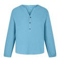 thumbnail image 4 of AherBiu Hauts à Manches Longues pour Femmes Blouse en Coton et Lin Demi-Boutonnage Col en V Hauts de Sortie pour Femmes, 4 of 5