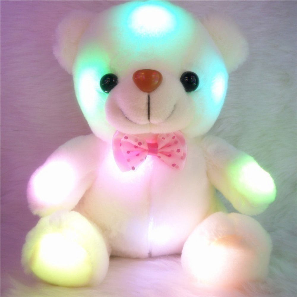 LED Plush Teddy Bear Stuffed Animal Small Teddy Bear Glow in The Dark Light-Up Toy White, 8.6''