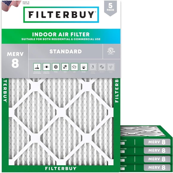 Filterbuy 18x21x1 Air Filter MERV 8 Dust Defense, HVAC AC Furnace Air Filters Replacement (5-Pack)