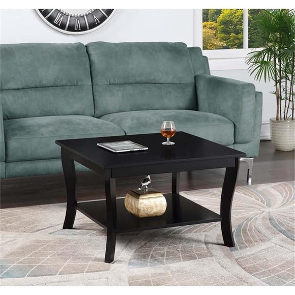 Convenience Concepts American Heritage Square Coffee Table with Bottom Shelf, Black