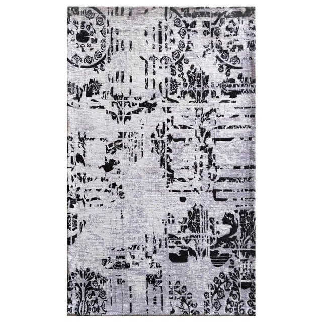 Home Décor Inc. Majestic Apolo Area Rug, 48" x 72", with a soft low-pile cotton and polyester chenille blend featuring a vintage-inspired abstract black and gray pattern. Durable, stain-resistant, and skid-resistant, ideal for living rooms, hallways, or entryways.