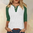 thumbnail image 2 of ManxiVoo Relaxed Fit Womens Top V Neck 3 4 Sleeve Button Front Shirt with Raglan Sleeves for Summer L Size Green, 2 of 5