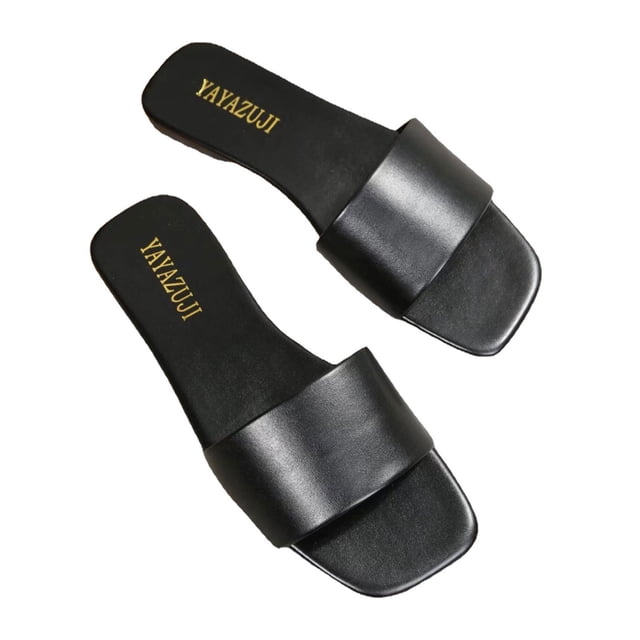 yulier Women's Slip On Flat Sandals Summer Square Open Toe Slide Sandals Summer Versatile Solid Color Lightweight Single Band Slippers