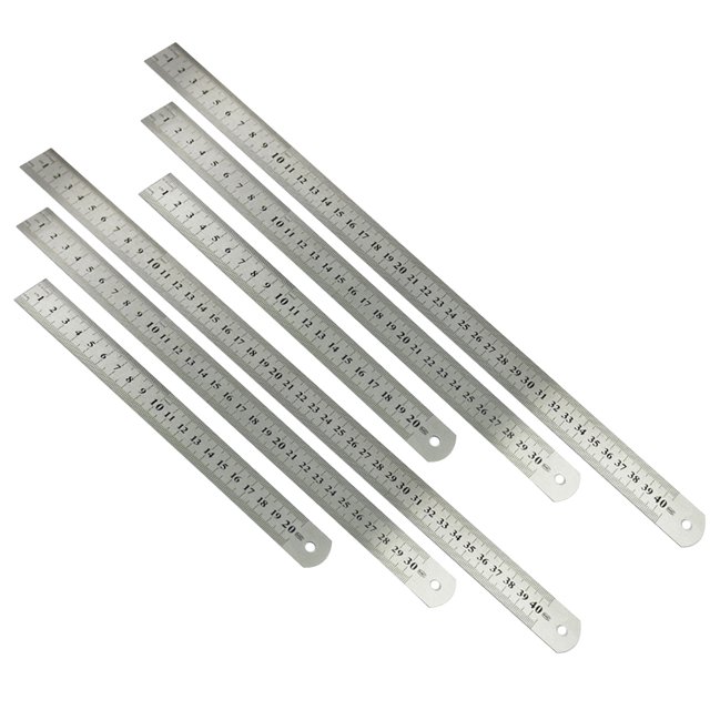 Stainless Steel Ruler for Measurement with Double Side Scale Marks and Hole for Easy Hanging Silver 20cm 30cm 40cm