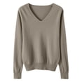 thumbnail image 1 of yoeyez Chandails Légers pour Femmes à Manches Longues Col Ras du Cou Chandail Uni Chandail Léger Doux Tricoté Hauts Bas d'Automne Brun P, 1 of 5