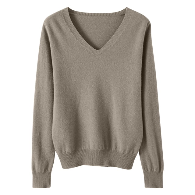 yoeyez Chandails Légers pour Femmes à Manches Longues Col Ras du Cou Chandail Uni Chandail Léger Doux Tricoté Hauts Bas d'Automne Brun P
