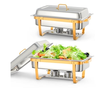 Chafing Dish for Buffet Set, 2 Packs 8 QT Chafers and Buffet Warmers Sets with Folding Frame for Weddings Parties Banquets Catering Events, Gold