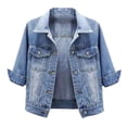 thumbnail image 1 of Hansber Women's 3/4 Sleeve Denim Jacket Coat Basic Button Down Stretch Jacket with Pockets Light Blue XL, 1 of 7