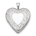 thumbnail image 1 of Sterling Silver Rhodium-plated 20mm Floral Border Heart Locket QLS320 (25mm x 20mm), 1 of 3