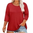 thumbnail image 3 of DDAPJ pyju T-shirts pour Femmes Grande Taille Amples Décontractés à Manches 3/4 Col Ras du Cou T-shirts Légers Chandails à Enfiler T-shirts Unis Basiques Ventes Éclair du Jour Rouge XXXXXL, 3 of 5